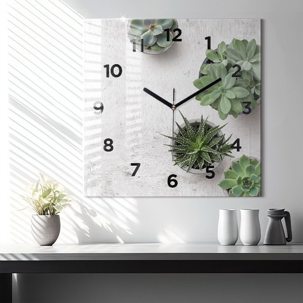 Square glass wall clock Ornamental plants