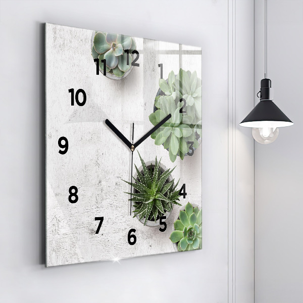 Square glass wall clock Ornamental plants