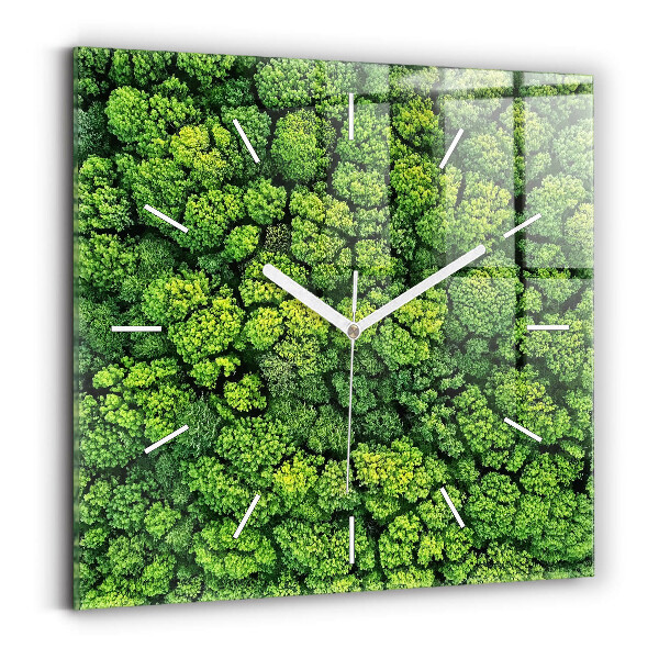 Square glass wall clock Forest from above