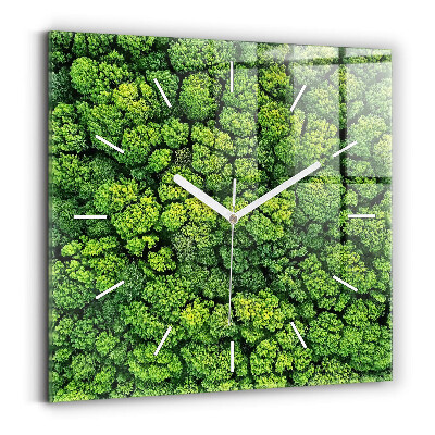 Square glass wall clock Forest from above