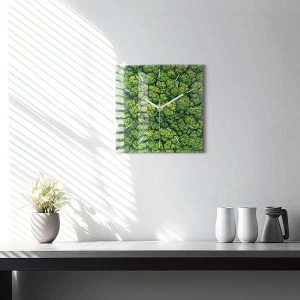Square glass wall clock Forest from above