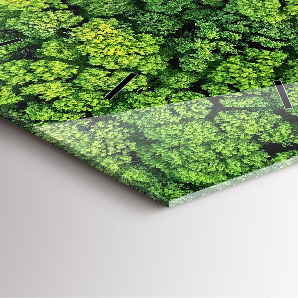 Square glass wall clock Forest from above
