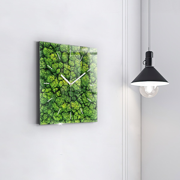 Square glass wall clock Forest from above