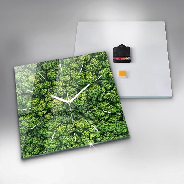 Square glass wall clock Forest from above