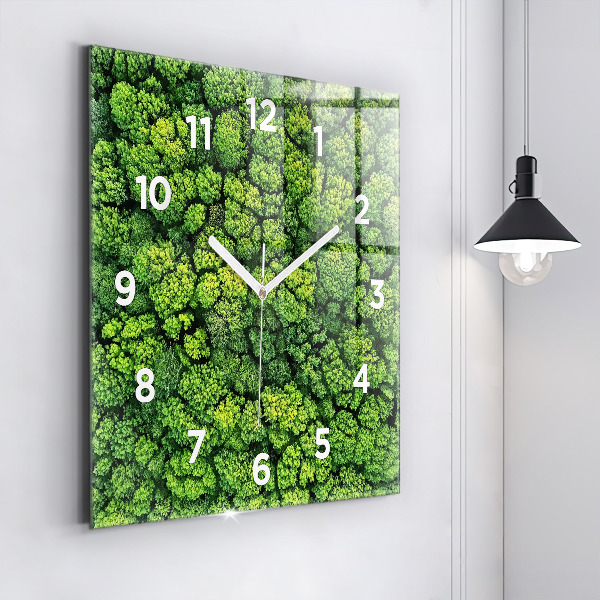 Square glass wall clock Forest from above