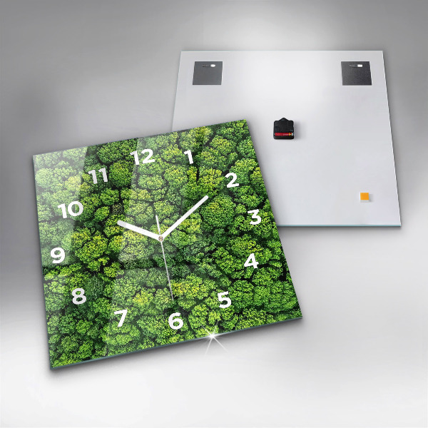 Square glass wall clock Forest from above