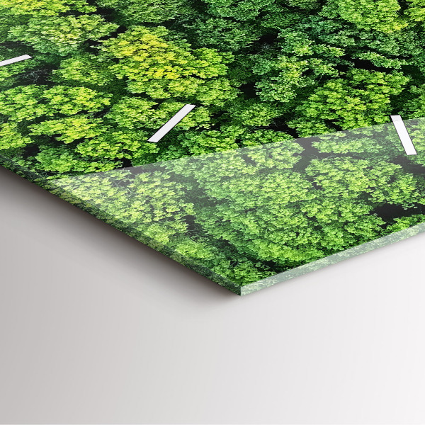 Square glass wall clock Forest from above