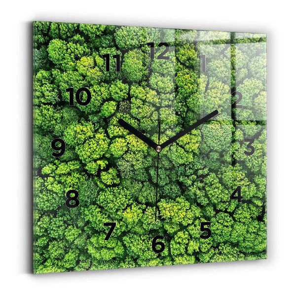 Square glass wall clock Forest from above
