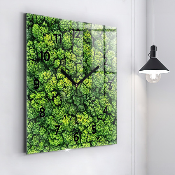 Square glass wall clock Forest from above