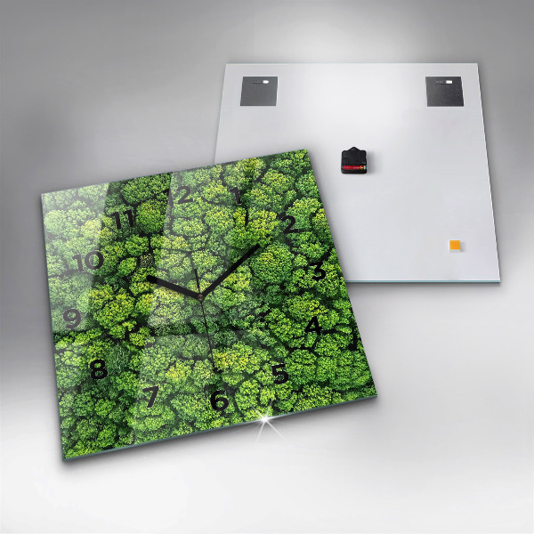 Square glass wall clock Forest from above
