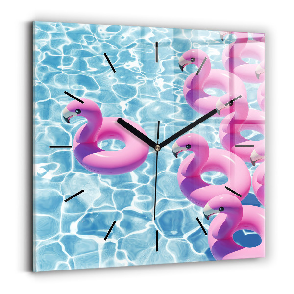 Square glass wall clock Dandelions flamingos