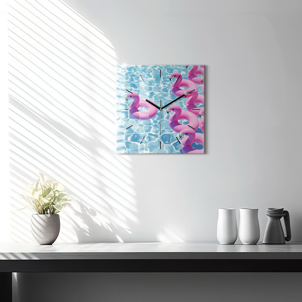 Square glass wall clock Dandelions flamingos