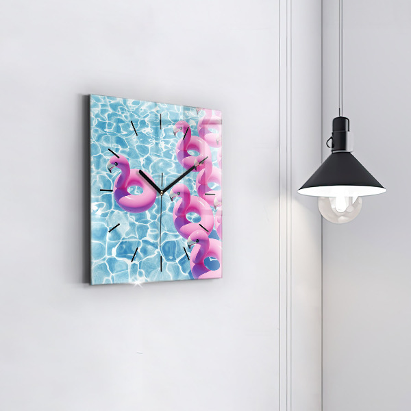 Square glass wall clock Dandelions flamingos