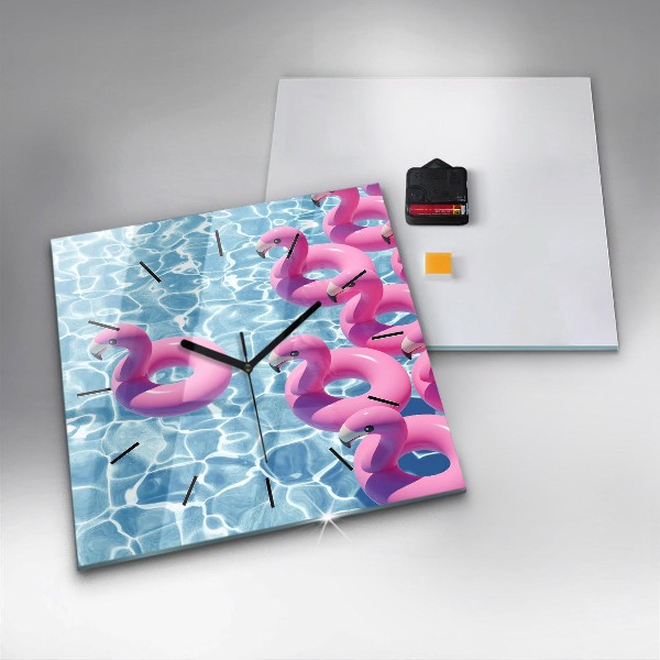 Square glass wall clock Dandelions flamingos