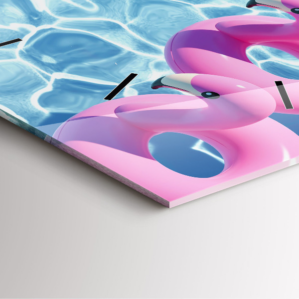 Square glass wall clock Dandelions flamingos