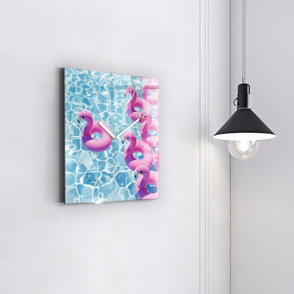 Square glass wall clock Dandelions flamingos