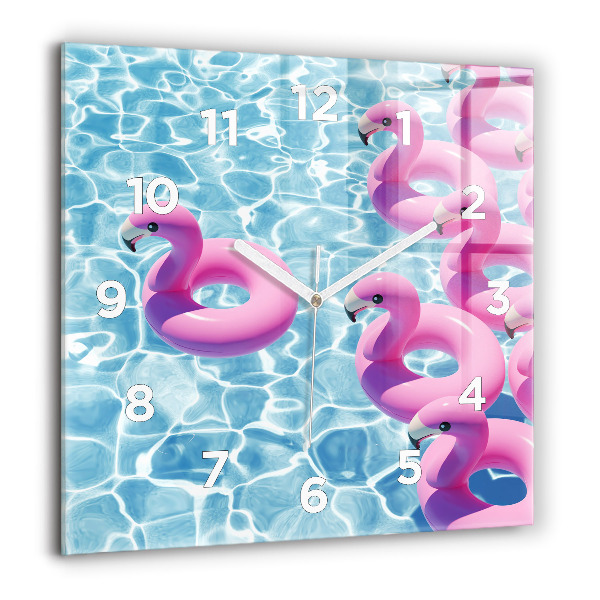 Square glass wall clock Dandelions flamingos