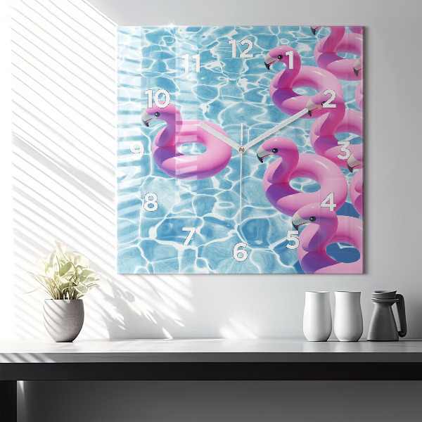 Square glass wall clock Dandelions flamingos