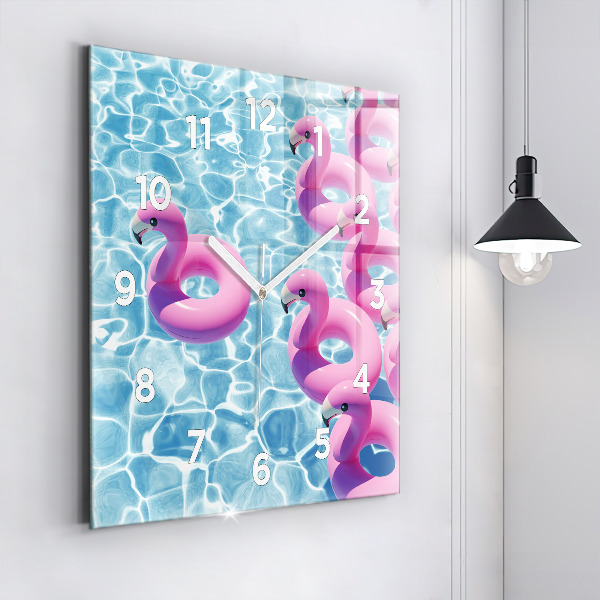 Square glass wall clock Dandelions flamingos