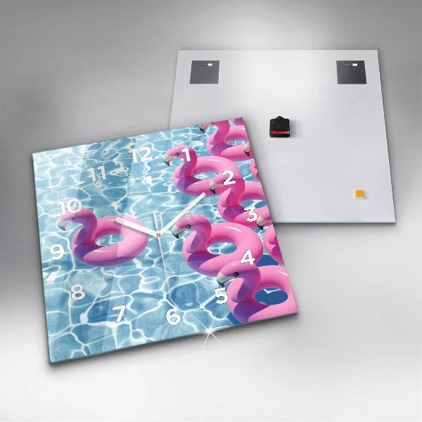 Square glass wall clock Dandelions flamingos