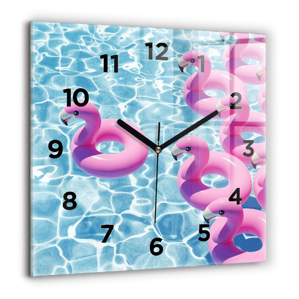 Square glass wall clock Dandelions flamingos