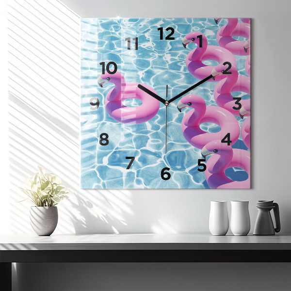 Square glass wall clock Dandelions flamingos