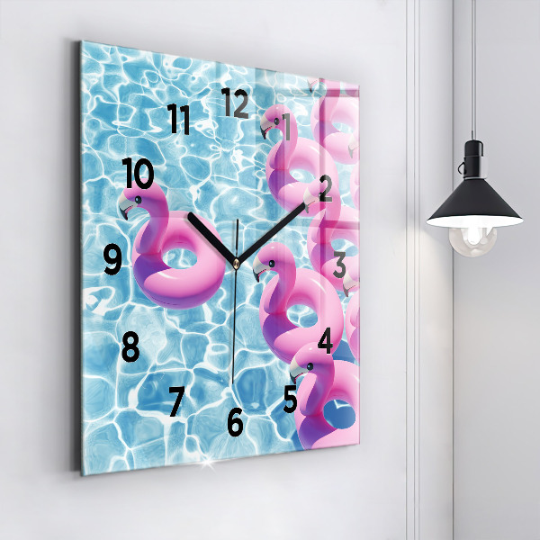 Square glass wall clock Dandelions flamingos
