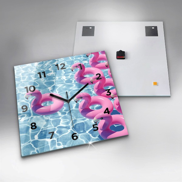 Square glass wall clock Dandelions flamingos