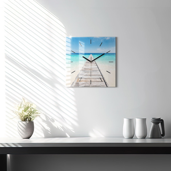 Square glass wall clock Tropical island