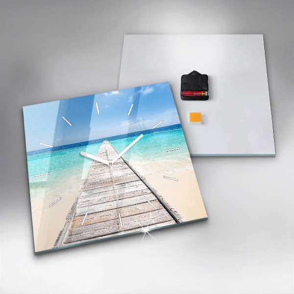 Square glass wall clock Tropical island