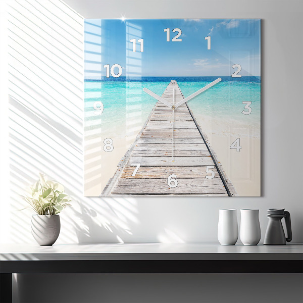 Square glass wall clock Tropical island