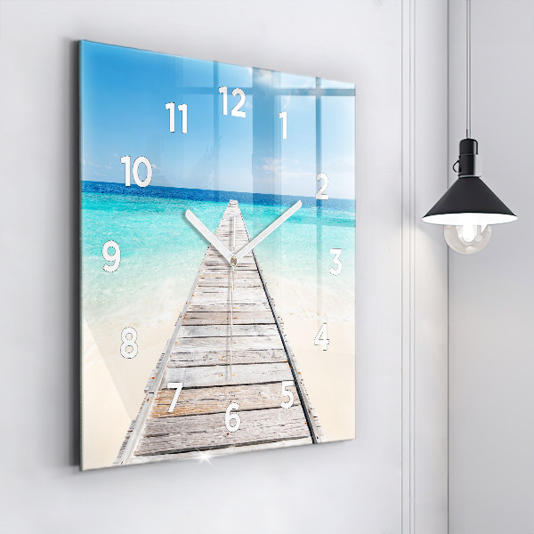 Square glass wall clock Tropical island