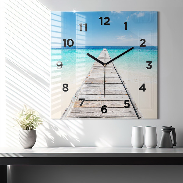 Square glass wall clock Tropical island