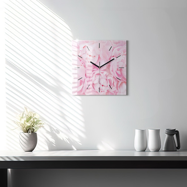 Square glass wall clock Blooming flowers