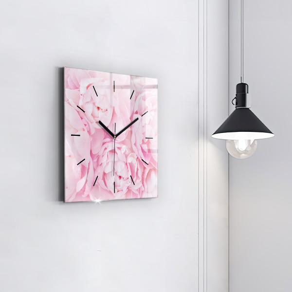 Square glass wall clock Blooming flowers