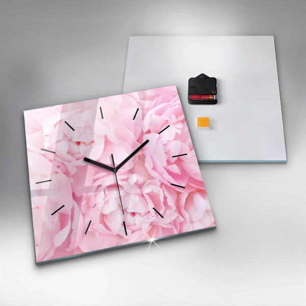 Square glass wall clock Blooming flowers