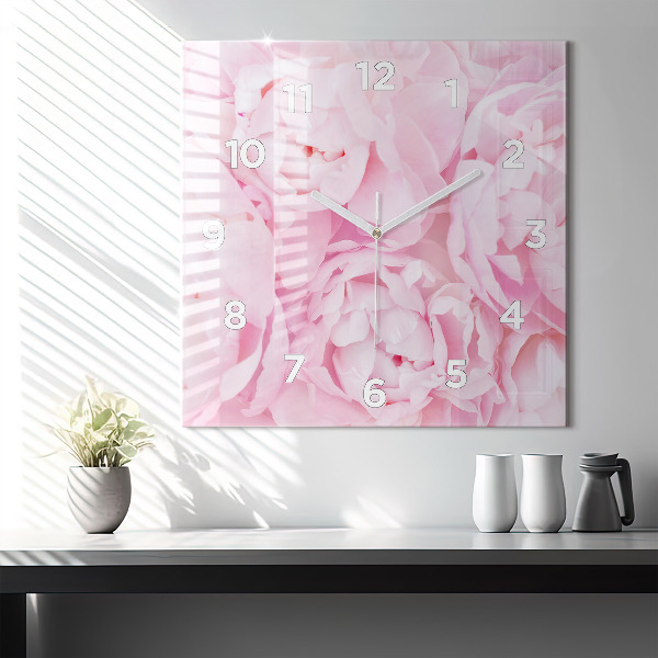 Square glass wall clock Blooming flowers