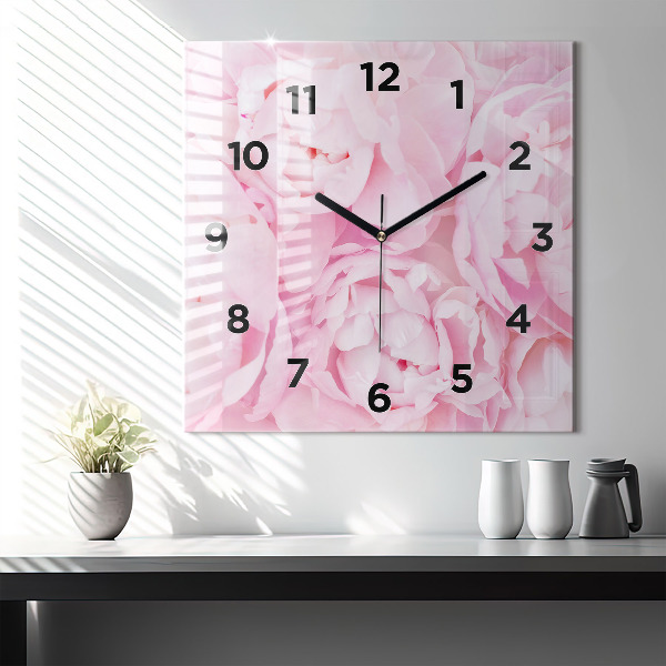 Square glass wall clock Blooming flowers