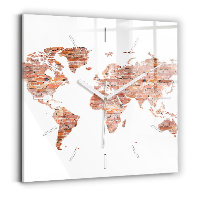 Square glass wall clock Old brick map