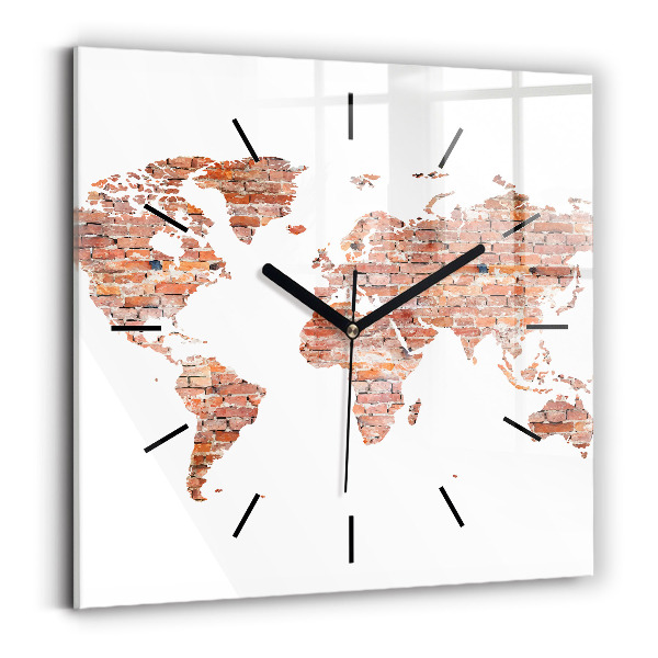 Square glass wall clock Old brick map