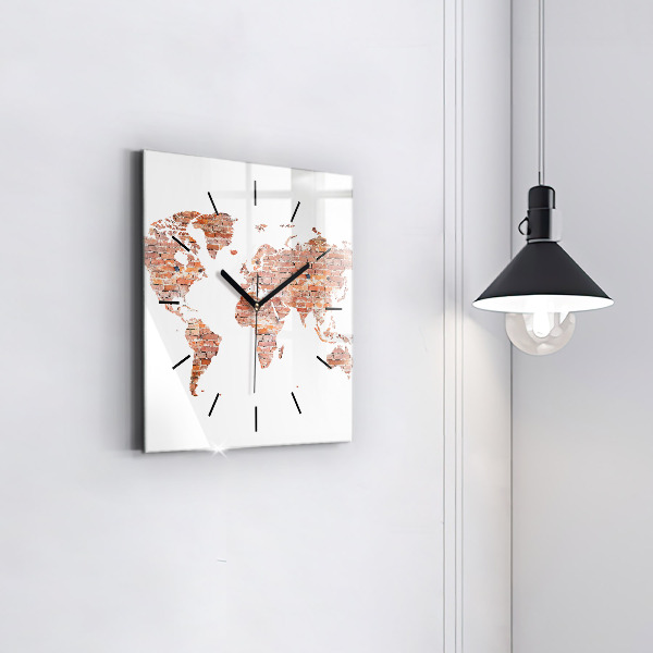 Square glass wall clock Old brick map