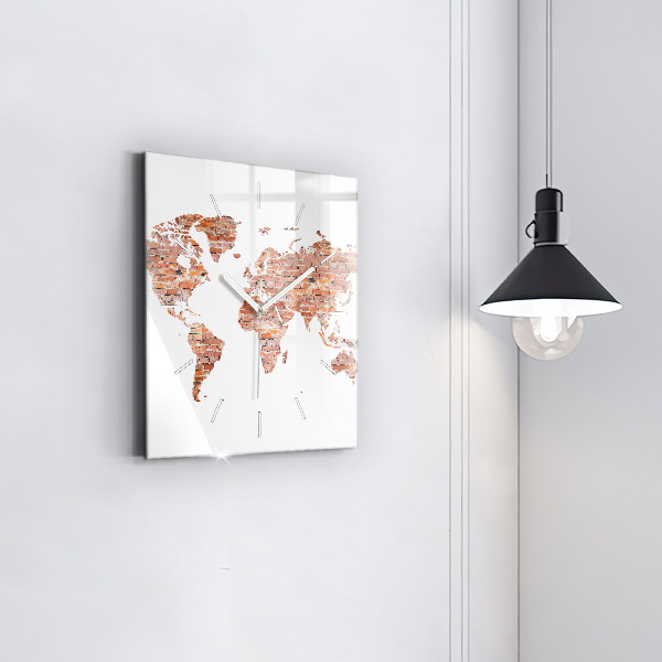 Square glass wall clock Old brick map