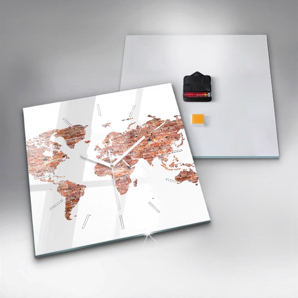 Square glass wall clock Old brick map