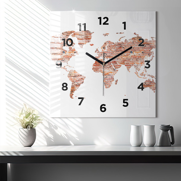Square glass wall clock Old brick map