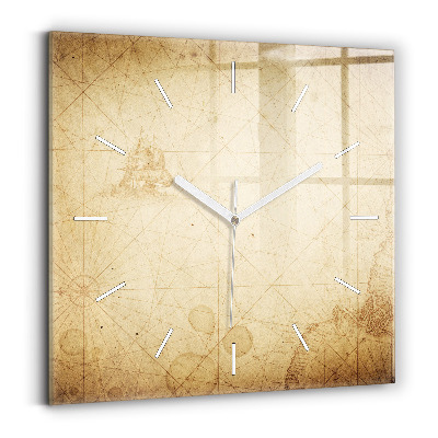 Square glass wall clock Old world map