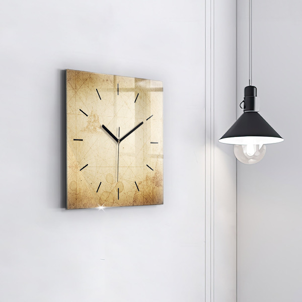 Square glass wall clock Old world map