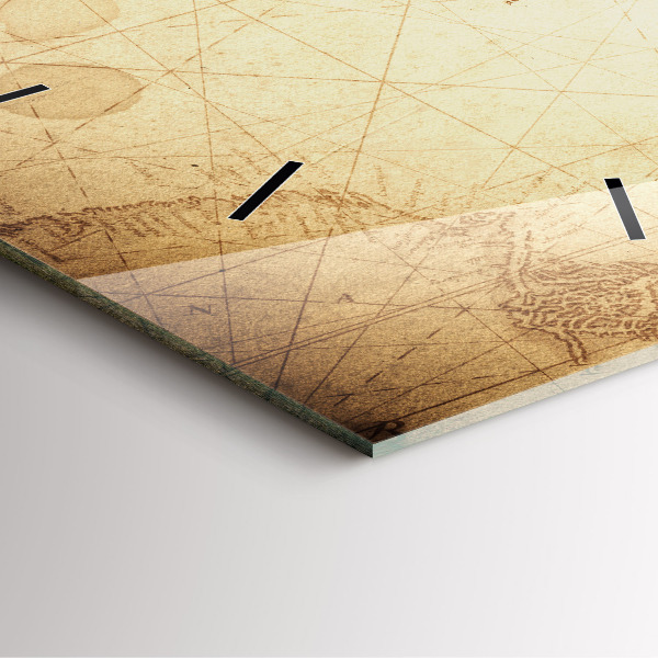 Square glass wall clock Old world map