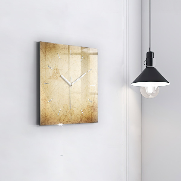 Square glass wall clock Old world map