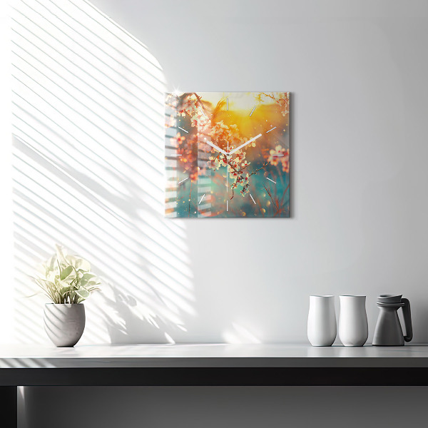 Square glass wall clock Spring flowers