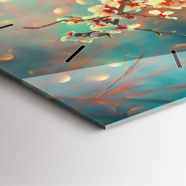 Square glass wall clock Spring flowers